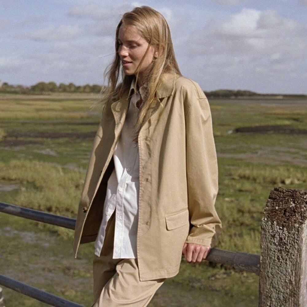 ZARA Washed Twill Blazer Light Whiskey Oversized Quiet Luxury Old Money Coastal